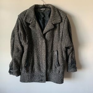 Vintage 80s 90s wool herringbone leather jacket